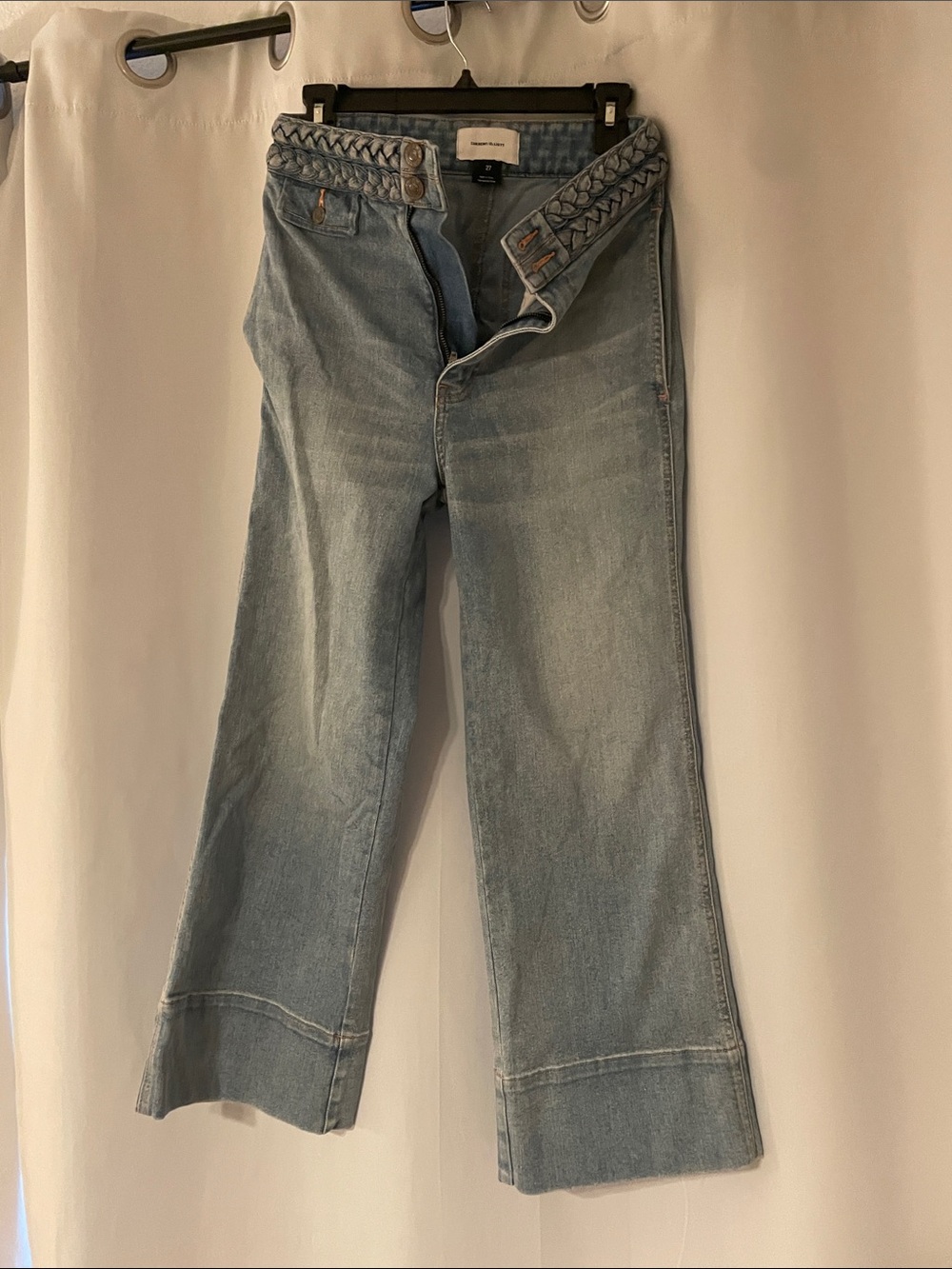 Current/Elliott Light Blue Wide-Leg Jeans with Braided Waist